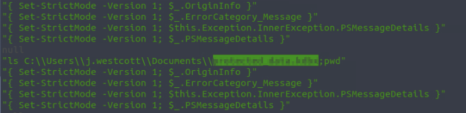 ls command in PowerShell log showing protected_data.kdbx discovered in j.westcott user Documents folder — KeePass database as exfiltration target