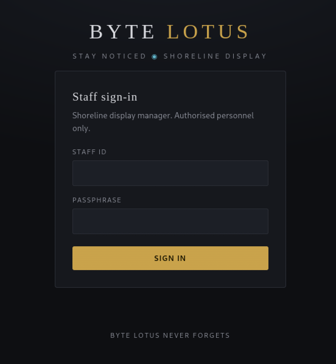 The Byte Lotus Shoreline Display staff sign-in page
