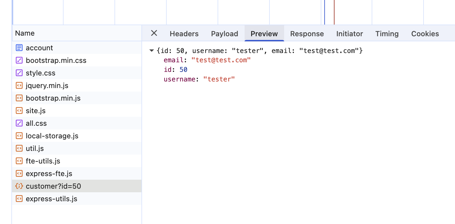 customer id revealed in DevTools