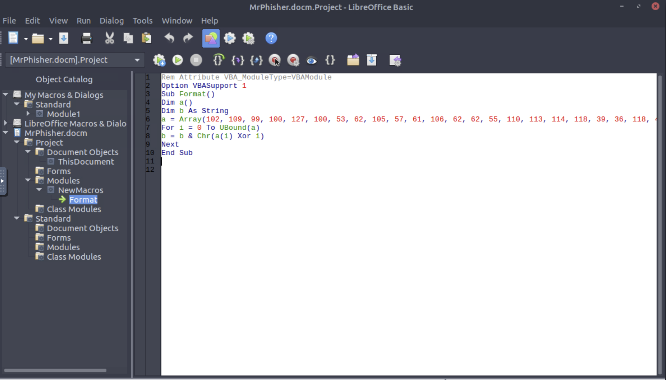 LibreOffice Basic IDE showing the VBA macro