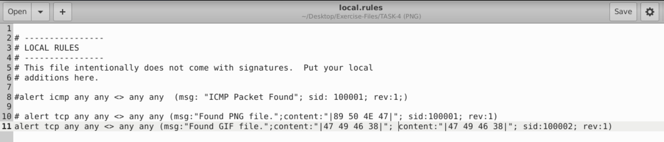 local.rules for Task 4 with magic byte rules